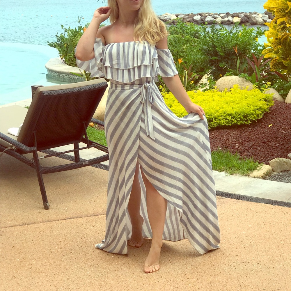 Vici Dolls Maxi blue/white striped dress